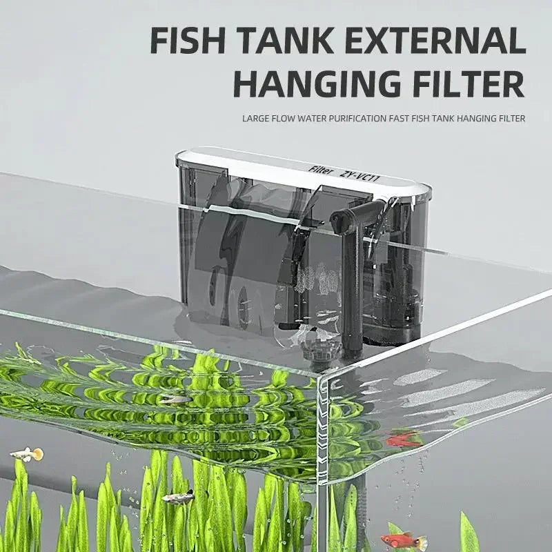Aquarium Fish Tank Filter 110V 220V Wall Mounted Filter Pump Oil Removal Film External Grass Tank Filter Water Flow Adjustable