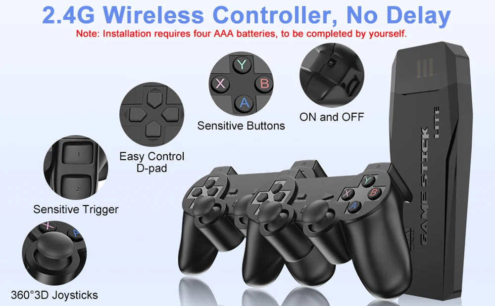 4K NEW 20000 Games Video Game Console 2.4G Wireless Controller Portable TV Game Stick Retro Handheld Game Player For Xmas Gift