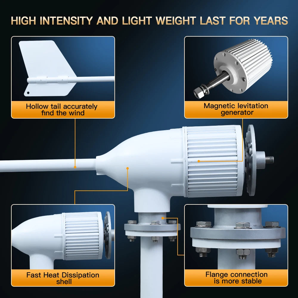 2KW 5KW Horizontal Axis Wind Turbine 12V 24V 48V 96V Wind Generator CE Certified Free Energy Low Speed Off Grid for Home Use