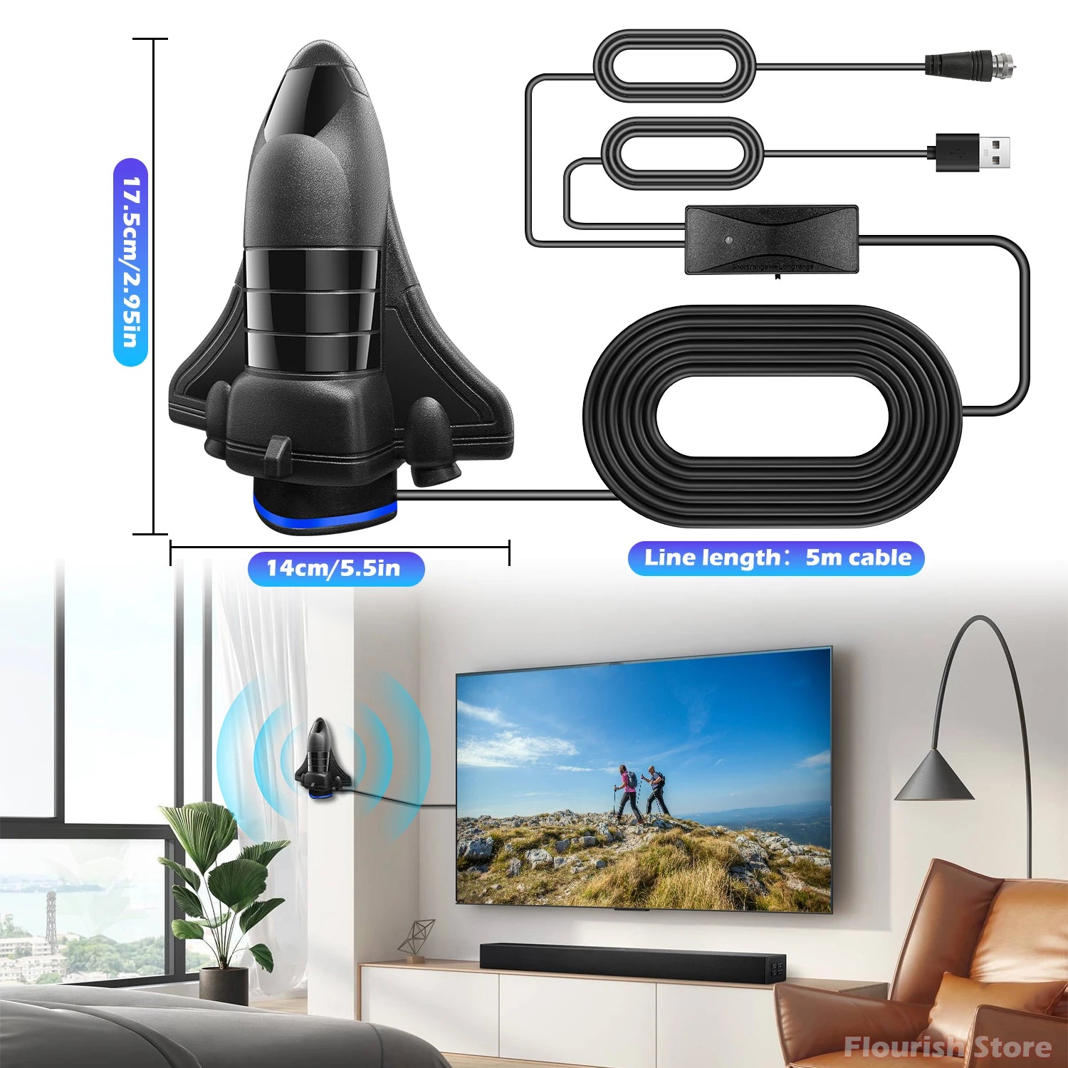 TV Antenna Indoor for Local Channels,1200 Miles Long Range TV Antenna for Smart TV and All Older TV's Supports 4K 8K HD VHF UHF