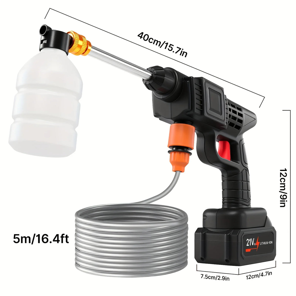 High-pressure Line Cleaning Machine, Rechargeable Battery, Battery-powered, Suitable For Cars, Yards, Driveways, Gardens, Green. Stainless Steel Foam Nozzle, Portable Electric Car Washing Tool.