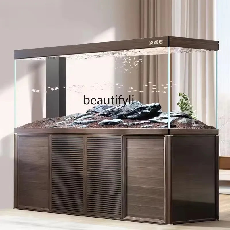 53Chinese dragon fish tank company living room ultra-white glass professional grade bottom filter large aquarium