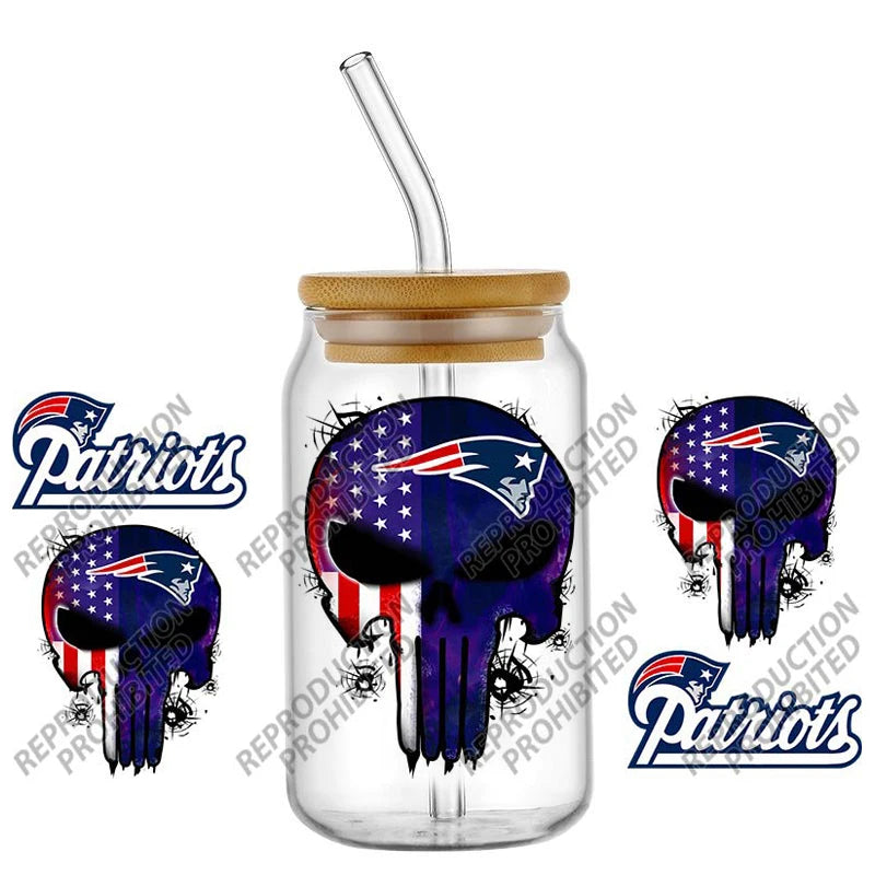 High Quality ‌3D Skull Sports Team Decal UV DTF Cup Wrap for 16oz Libbey Glasses Can DIY Mug Transfer Stickers