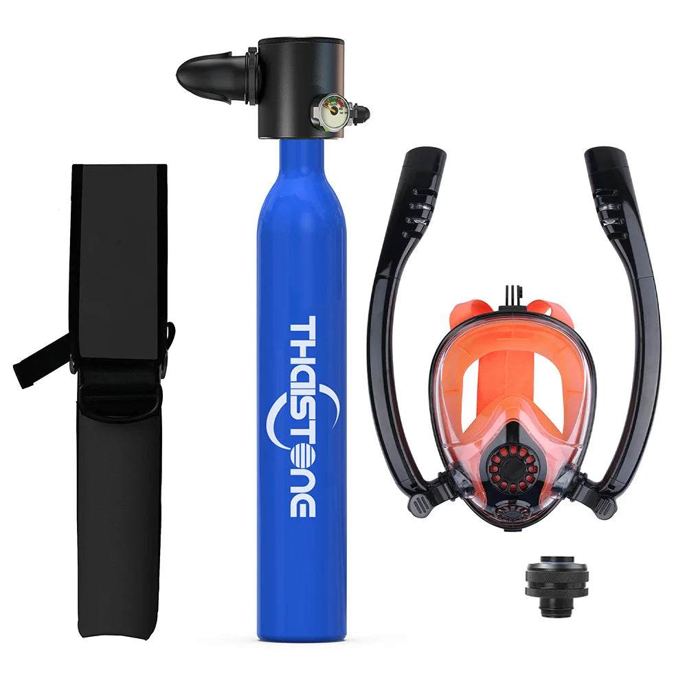 THAISTONE Diving Tank with Snorkel Mask 0.5L Mini Scuba Portable Lungs Oxygen Cylinder Full Face Diving Mask 5-10 Mins