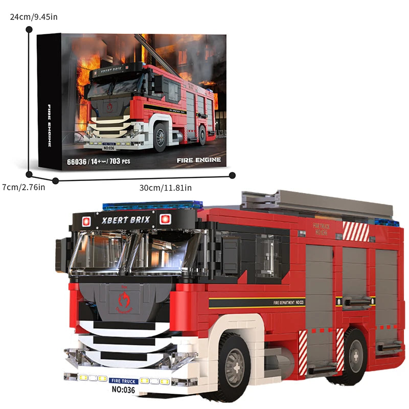 704PCS Fire Truck Building Blocks City Engineering Rescue Vehicle Model Bricks Educational DIY Toys Holiday Gifts For Teens
