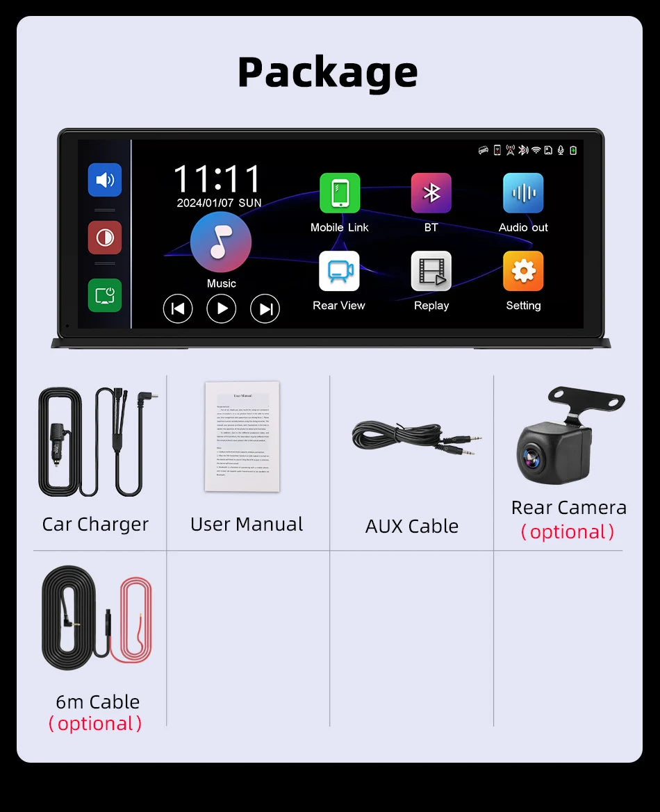 Develuck 11.3" Car Stereo Wireless Carplay Android auto Video with Rear Camera GPS Navigation Car Audio Receivers Dual Bluetooth