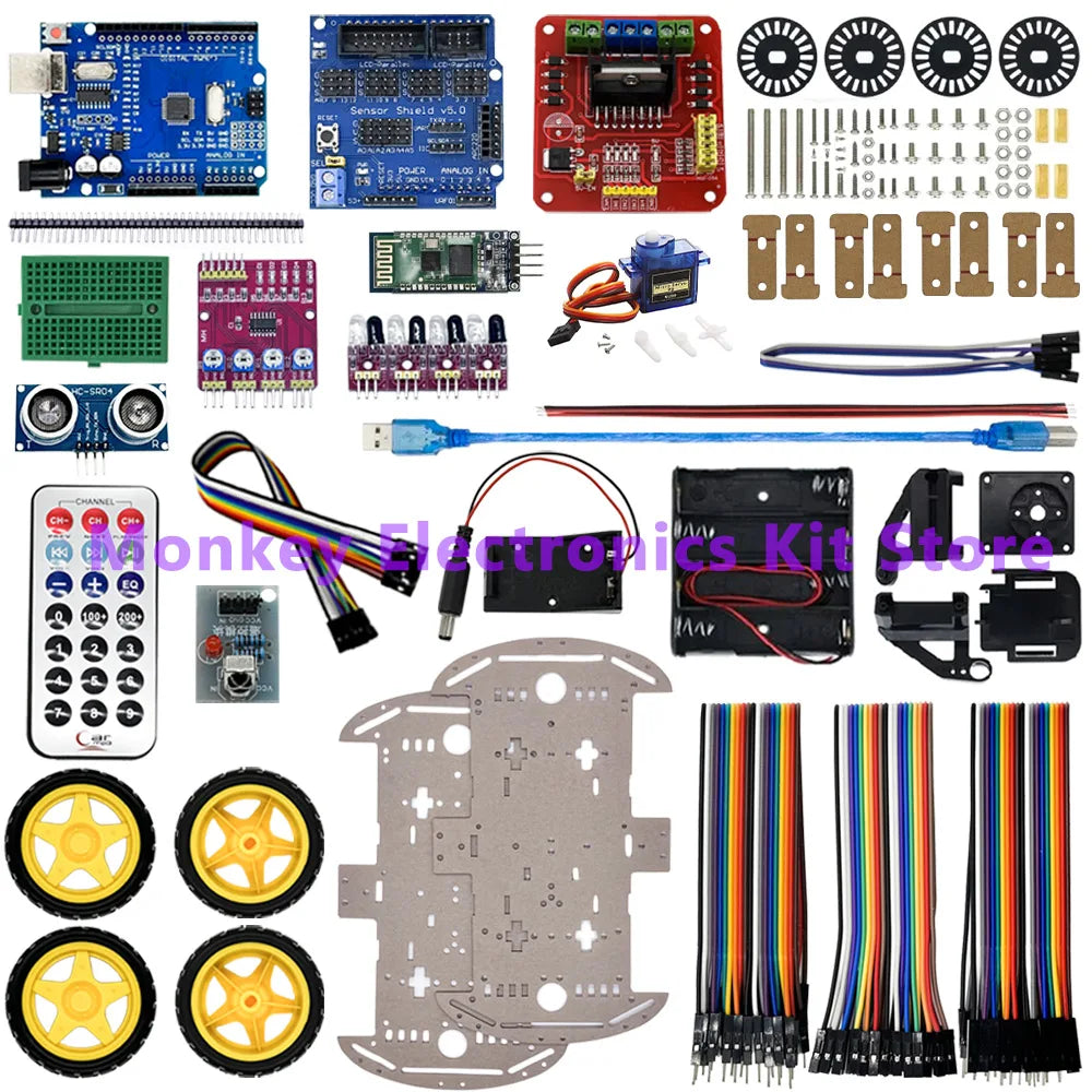 Electronic Smart Car Kit 4WD Smart Robot Car Chassis Kits Car With Speed Encoder and Battery Box Diy Kit for arduino R3 Board