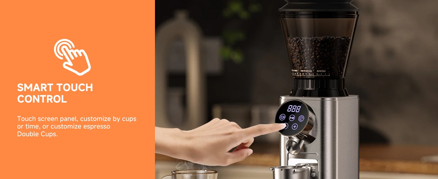 BioloMix Professional Conical Burr Grinder 48 Adjustable Settings with Removable Holder for Espresso Drip and French Press