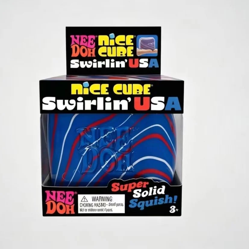 NeeDoh Nice Cube Swirlin’ USA Limited Edition - Sensory Toy with a Super Solid Squish - Unique Swirling Color Blend