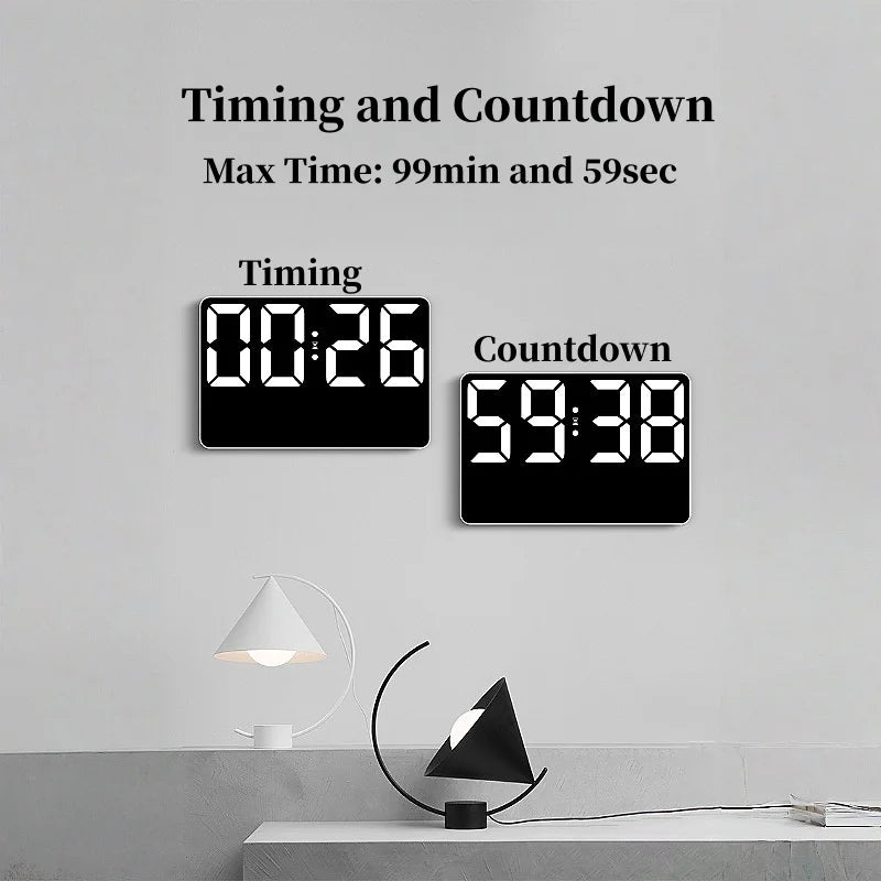 Large Digital Wall Clock TEMP Humidity Week Comfort Level 2 Alarm Snooze Table Clock 12/24H Count-up Countdown LED Clock