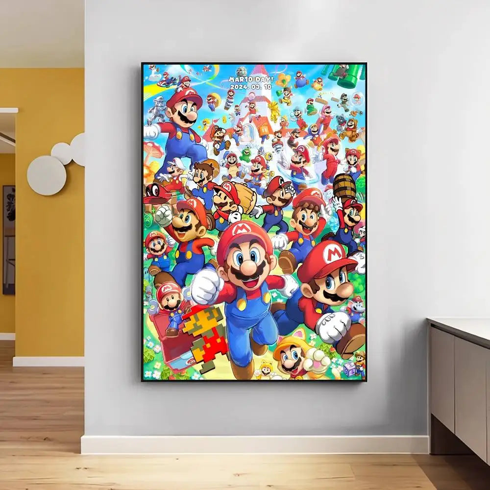 Game Super Mario Self-adhesive Art Poster Retro Kraft Paper Sticker DIY Room Bar Cafe Stickers Wall Painting