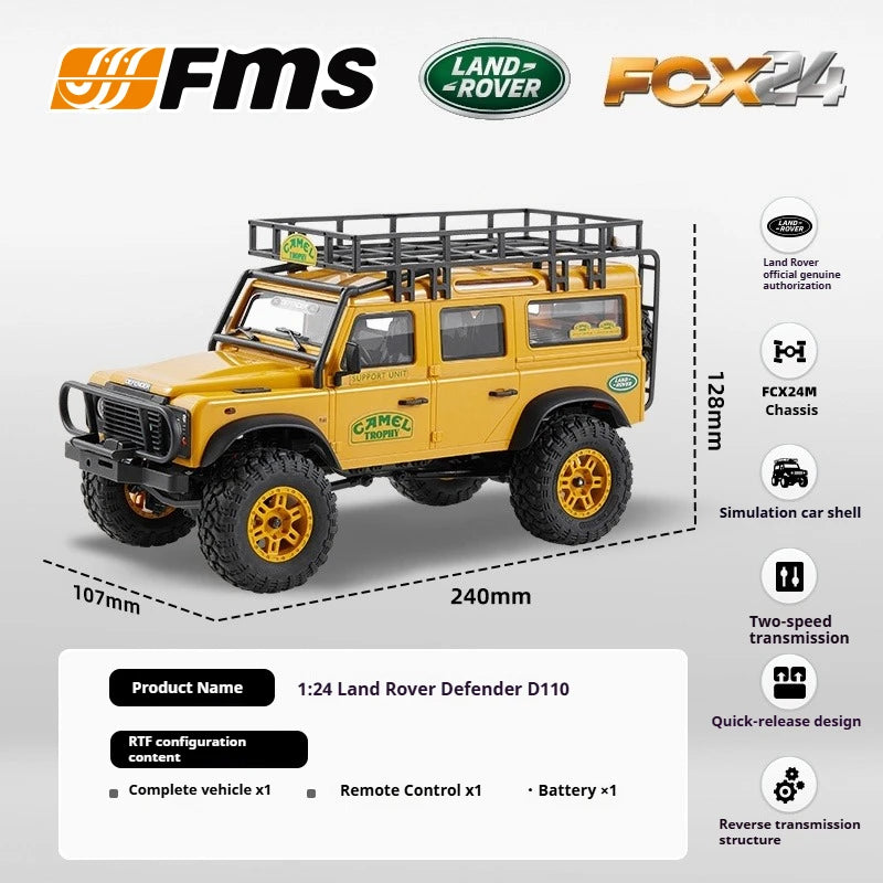 FMS 1:24 FCX24M RC Land Rover Series 4-wheel Drive Electric Remote Control Climbing Off-road Vehicle Adult Boy Toy RTR