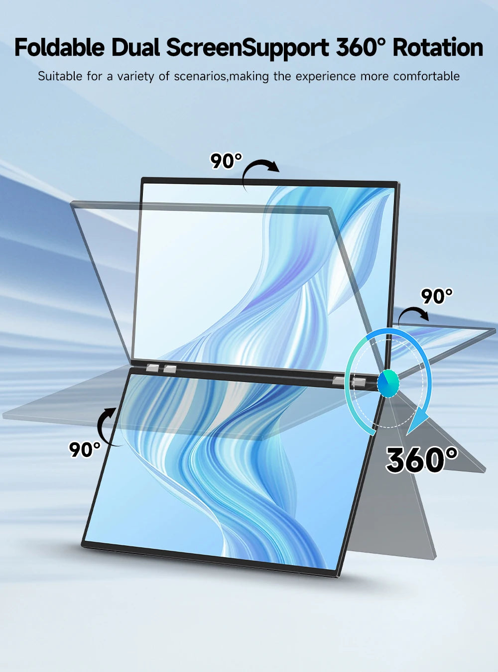 UPERFECT 23.8' 100Hz Dual Portable Monitor 120% SRGB 360° Adjustable Dual Stacked Folding Monitor (Wins/Mac) 1080P Laptop Screen