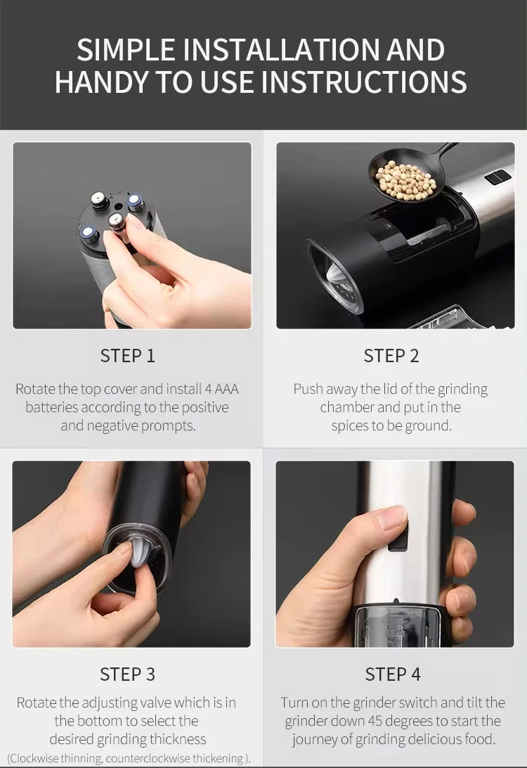 Elevate your kitchen game with this electric automatic salt and pepper grinder set—seasoning made easy and stylish!