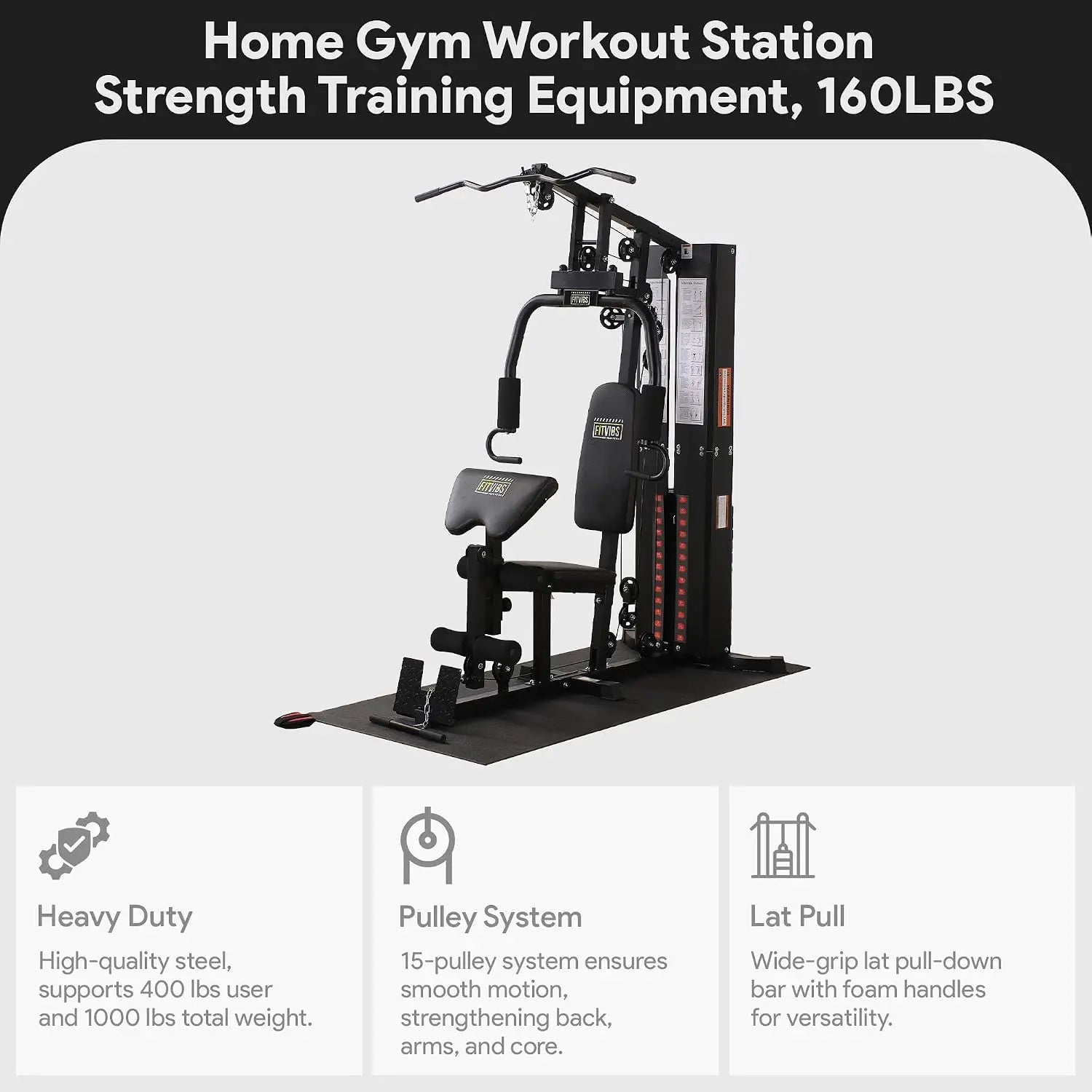 Multifunctional Steel Frame Home Gym Machine with Floor Mat – Strength Training Workout Station with 160-Pound Weight, Custom