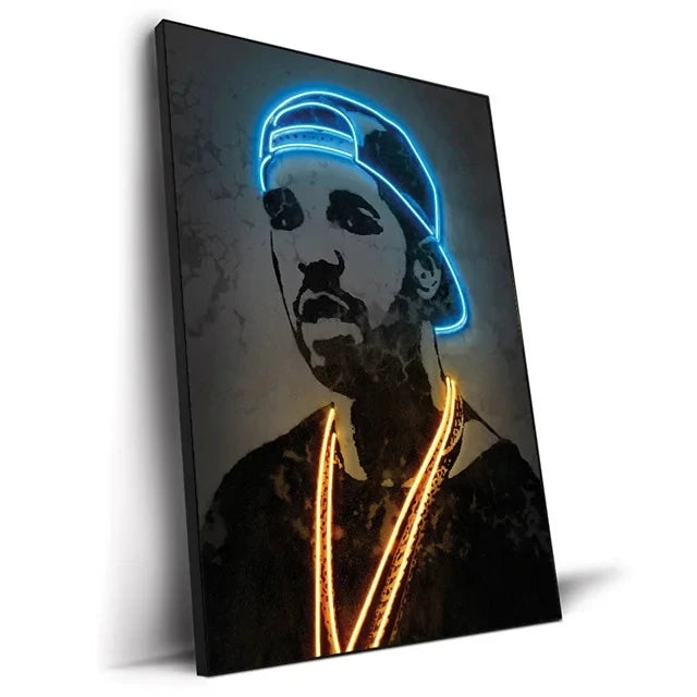 Abstract Neon Rapper Star Posters 2Pac Hip Hop Singers Wall Art Pictures Graffiti Canvas Painting Home Room Bar Decor NO LED