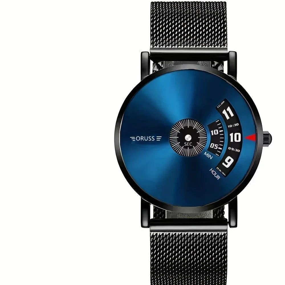 1pcs Elegant Men's Quartz Watch Fashion Business and Sports Design Blue Dial
