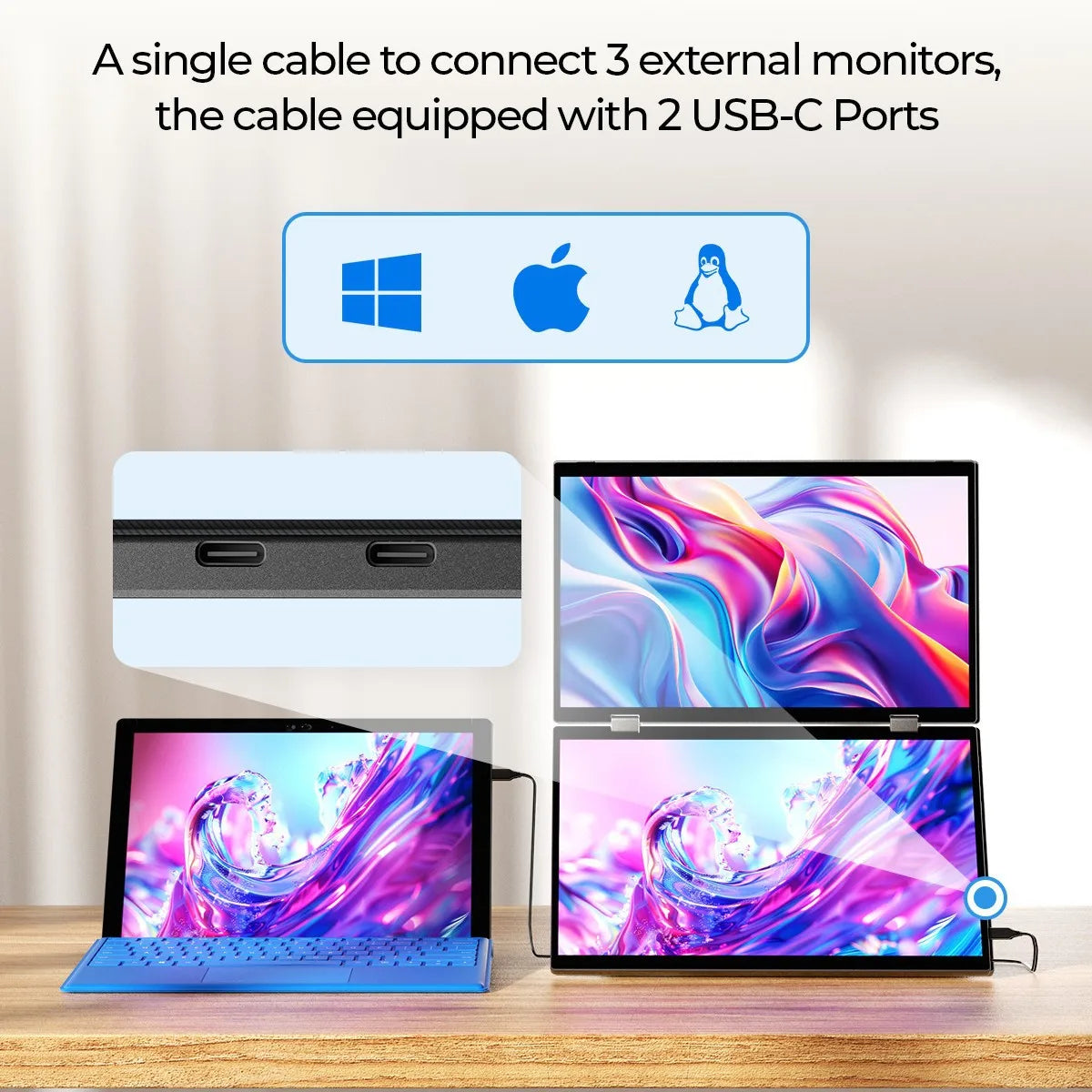 15.6" 120Hz Dual Touchscreen Portable Monitor 1080P FHD With 360° Flip External Screen For PC Laptop Mac Phone Xbox PS4/5 Switch