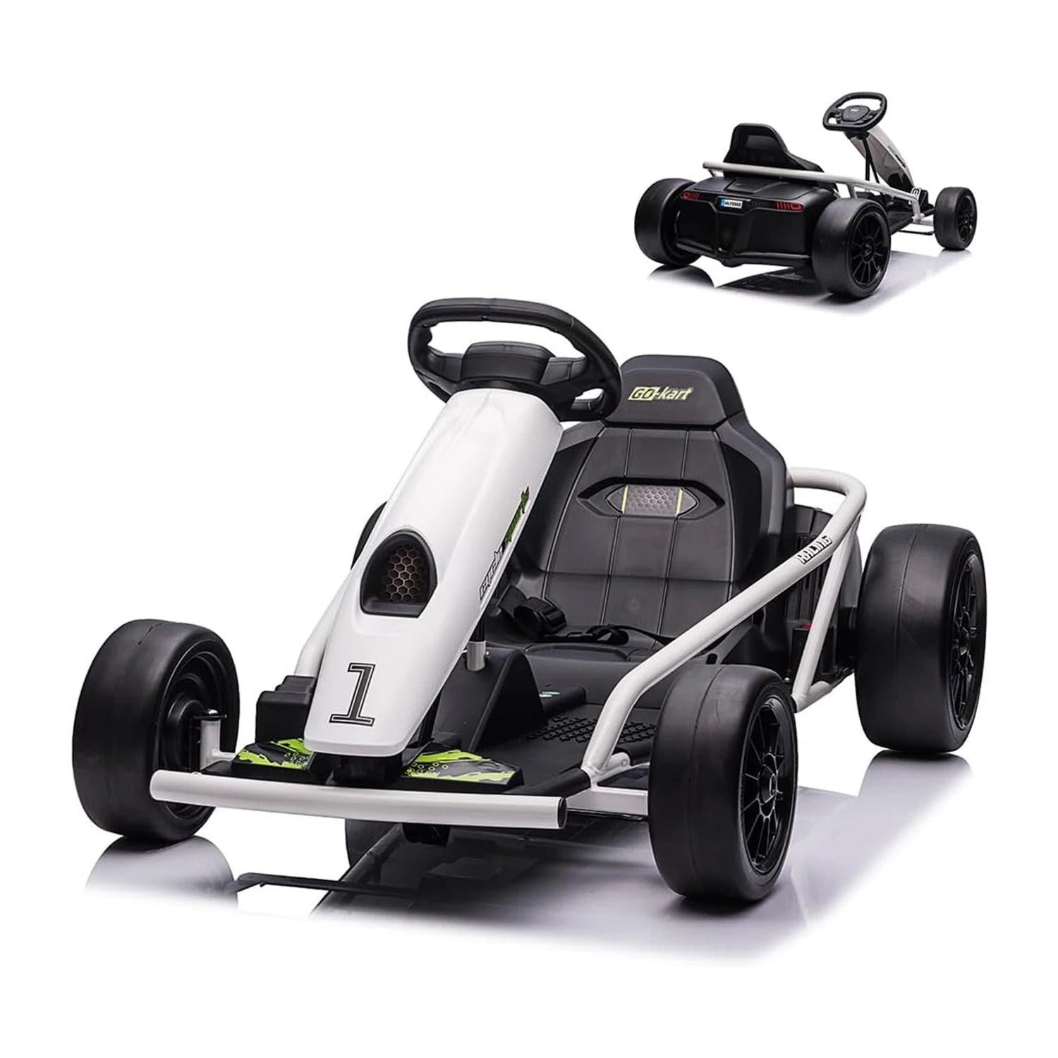 24V Go Kart Car for Kids 9Ah Battery 2 x 300W Motors 8.1Mph Fast Speed Drifting Circling Riding Racing Car Max Load 155Lbs 3-11Y