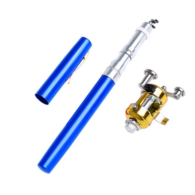 Pocket Ice Fishing Rod & Reel Combo set Pen Shape Telescopic Portable Complete Kit for River Lake Winter Fishing Outdoors