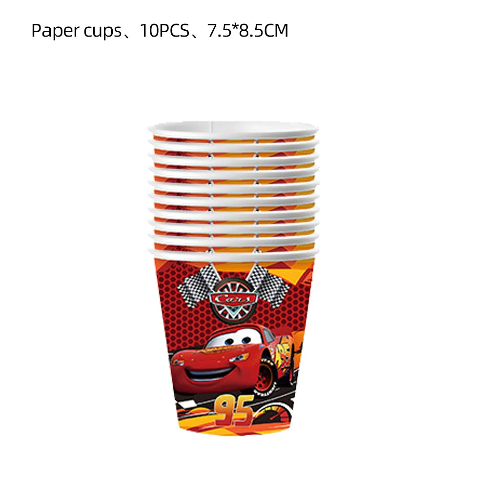 Cars Theme Birthday Party Decoration Tableware Banner Tablecloth Gift Bag Paper Plates Party Favors Toy Set Stamps Bracelets