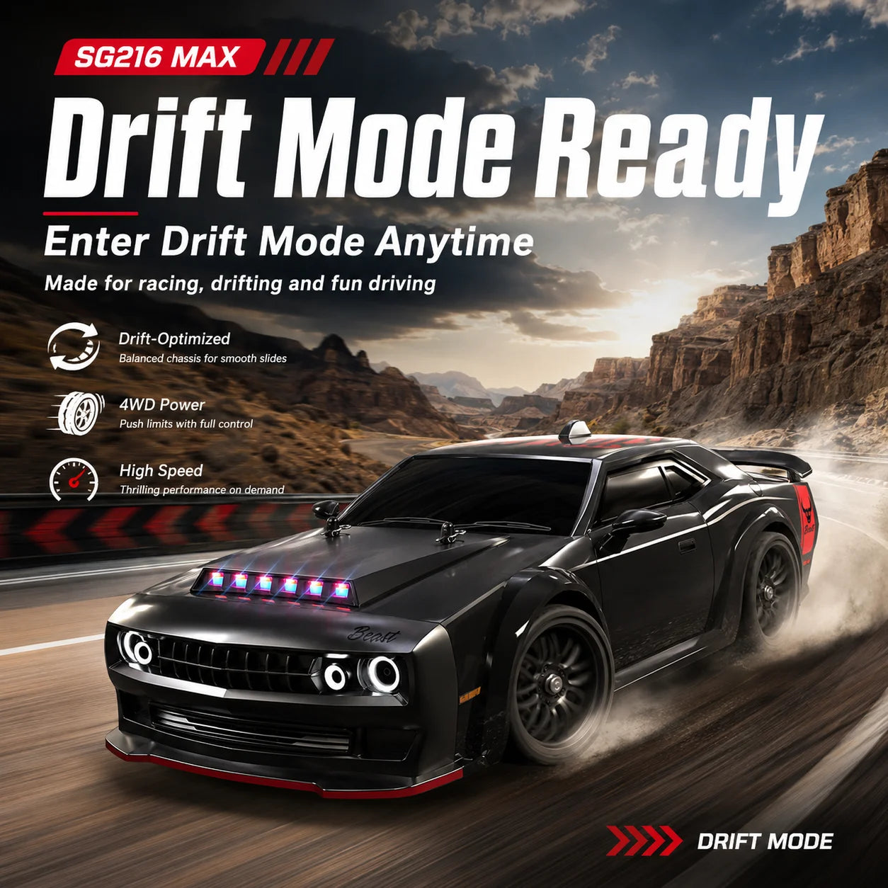 ZNLYRION 70KM/H RC Toy SG216MAX PRO 4WD RC Drift Car 1:16 Scale  2.4G Remote Control Brushless Racing Car With LED Lights for Adults