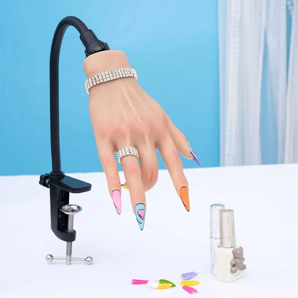Novice Nail Practice Hand Silicone Soft Nails Art Training Fake Hands for Acrylic Manicure Tool
