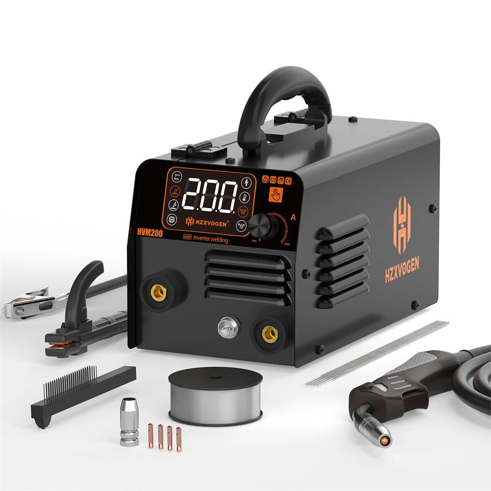 HZXVOGEN 3 IN 1 MIG/TIG/MMA Semi-Automatic Welding Machine HVM200 Inverter Welder Synergy Tool Non Gas MIG Welder For Gasless Iron Soldering 220V