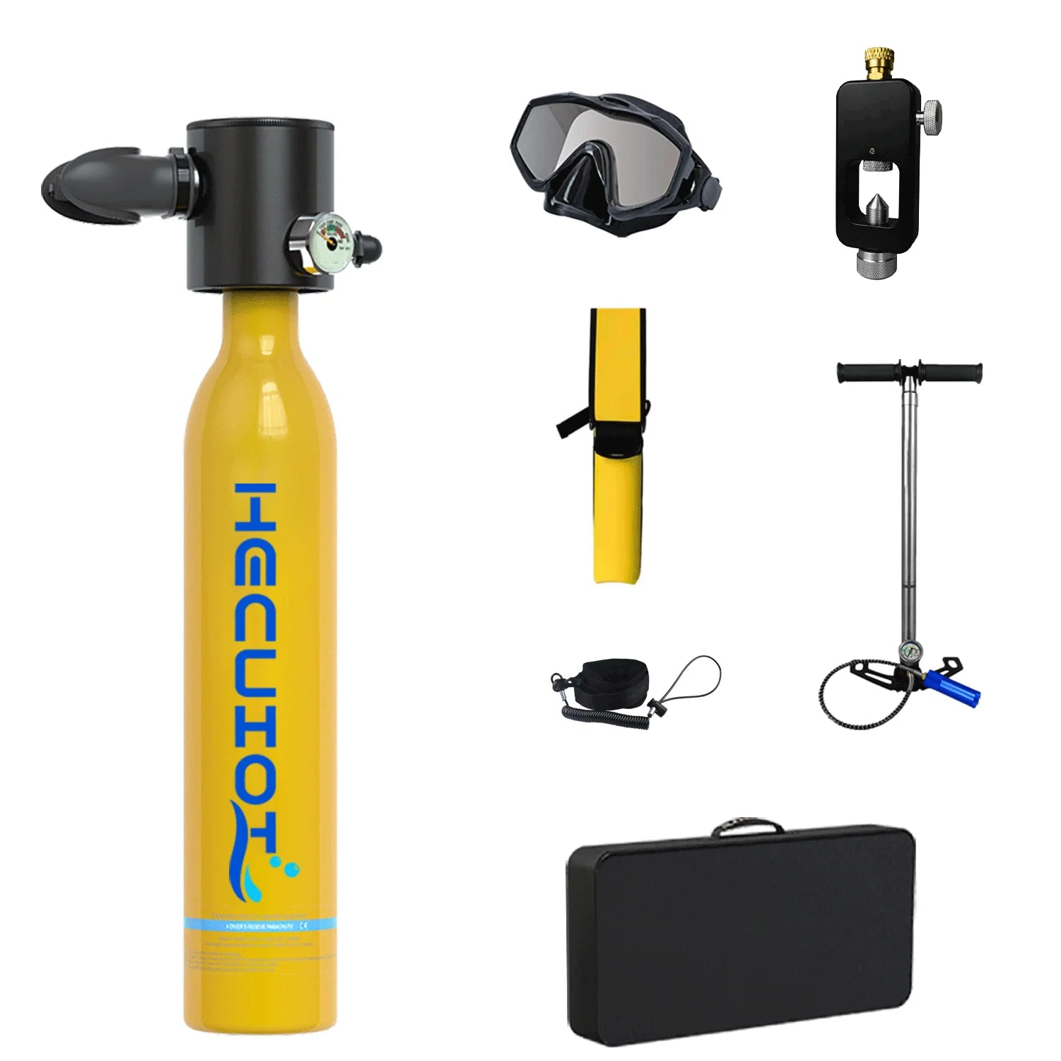 HECUIOI Mini Scuba Tank Diving Equipment 0.5L Outdoor Oxygen Scuba Diving Tank 5-10 Minutes Cylinder Snorkeling Set Hand Pump