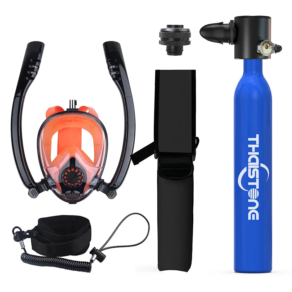 THAISTONE Diving Tank with Snorkel Mask 0.5L Mini Scuba Portable Lungs Oxygen Cylinder Full Face Diving Mask 5-10 Mins