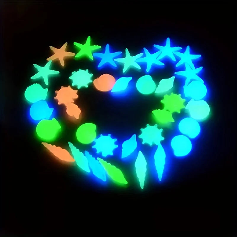 100PCS Marine Luminous Stones, Colorful Luminous Stones Simulating Shell Starfish Aquarium Landscape Ornaments, Suitable for Gar