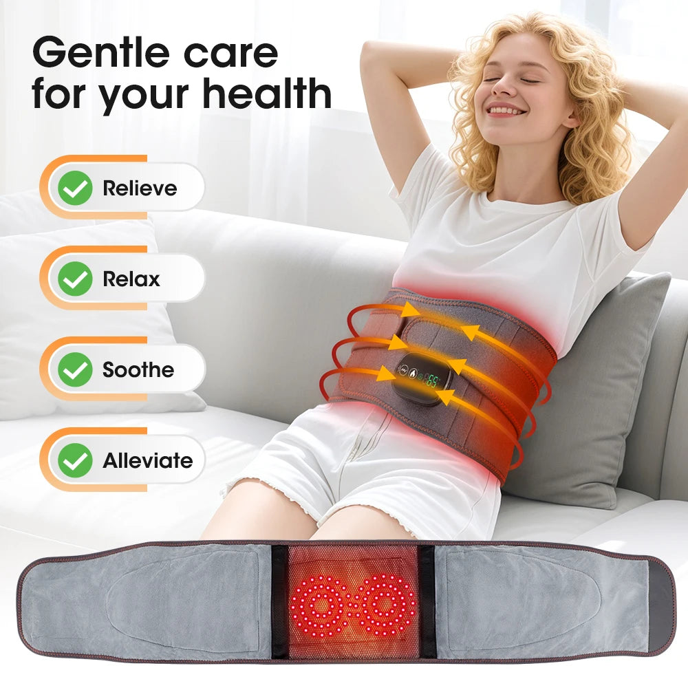 Electric Lumbar Massager Vibration Thermal Waist Massage Belt 3 Levels Hot Compress Infrared Light Dual Motor Muscle Relax
