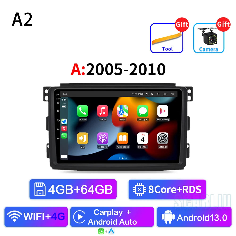 For Smart Fortwo 451 2005 - 2010 2010-2015 Multimedia GPS Navigation DSP RDS 4G SWC CarPlay 2Din 9inch Android Auto Car Radio