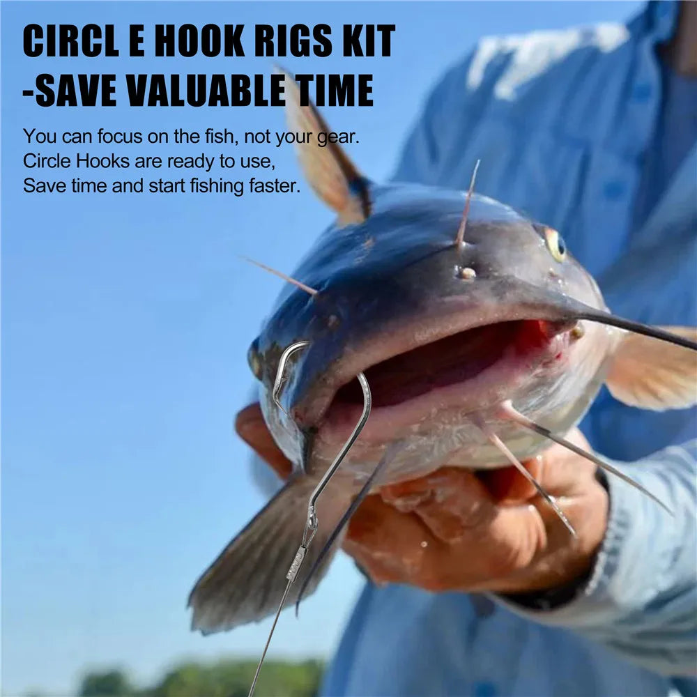 10Pcs Circle Hooks with Steel wire leader Saltwater 3/0-8/0 Octopus Fishing Hooks for Catfish Bass Surf fishing rig equipment