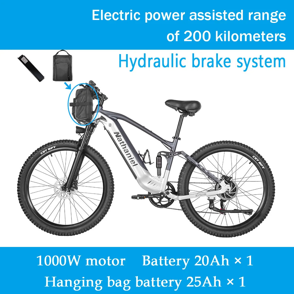 Nathaniel SYR03 Electric Bike 27.5' 1000W Adult Electric Assisted Bike 48V 20Ah Large Capacity Detachable Lithium Batteries Ebik