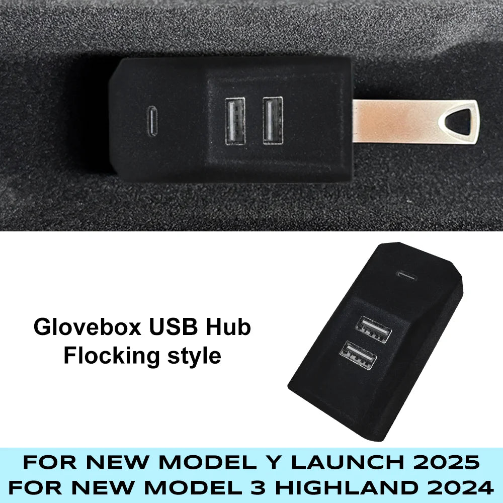 TESY Glovebox USB Hub For Tesla Model YL Y Juniper Launch Model 3 Highland Type-C Port Digital Splitter Docking Station