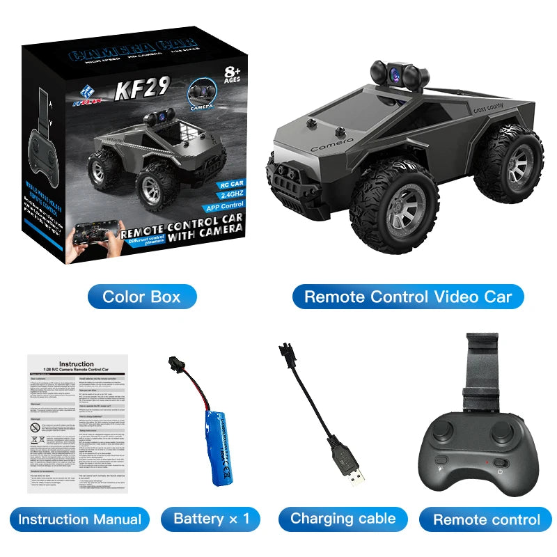 1:28 4WD Off-Road Remote Control Car with Camera, High Performance Big Foot RC Drift Racing Vehicle, Christmas Gift for Kids