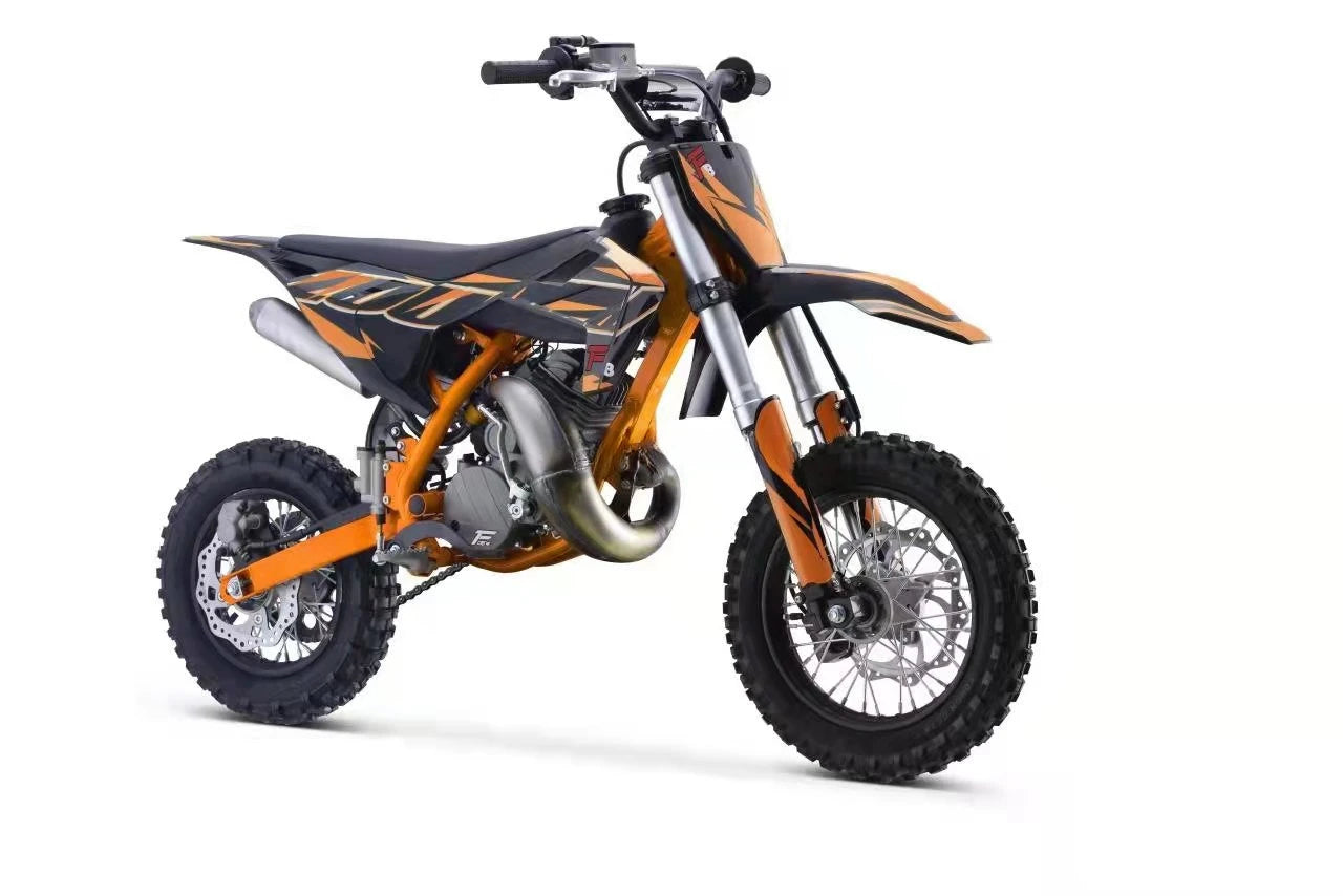 Perfect for young riders, this 50cc 2-stroke mini dirt bike features electric start and off-road capability—ideal as a pit bike for kids ready for adventure!