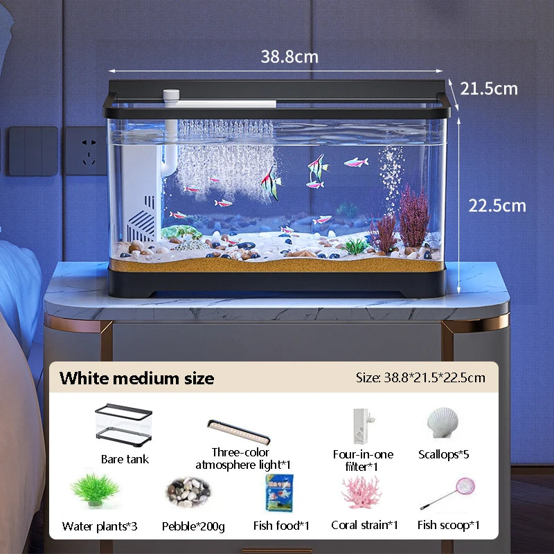 Small Fish Tank Landscape Ecological Full Set Filter Oxygen Generator Living Room New Home Goldfish Tank with Light