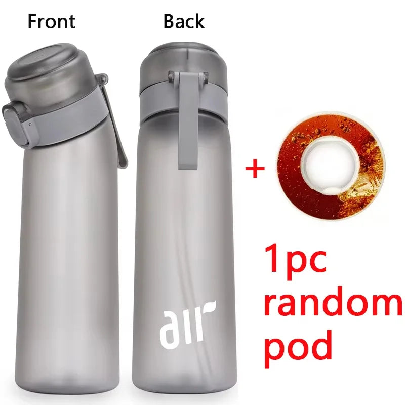 1pc Air Water Bottle With 1pc Random Round Shape Flavor Pod Sports Straw Plastic Cup Leak Proof Outdoor Travel Sports Bottles