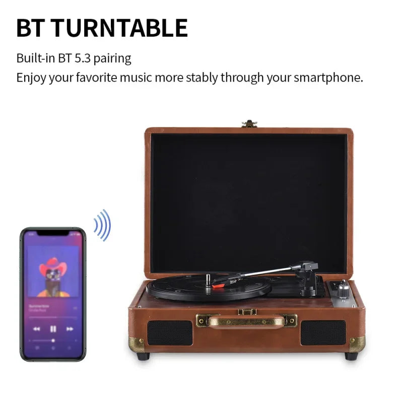 Retro portable vinyl record player, Bluetooth/USB/TF playback, suitable for family gatherings, outdoor camping, party gifts