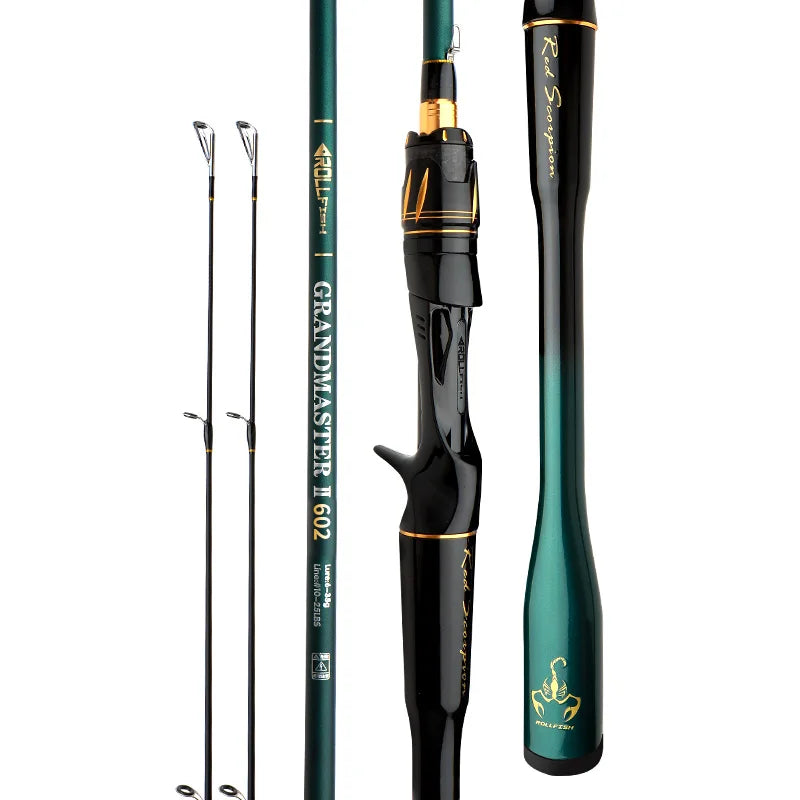 ROLLFISH 2 Tips Spinning/Casting Lure Fishing Rod Carbon Fiber Fishing Rod 1.8-2.7M for Saltwater Freshwater Bass Fishing