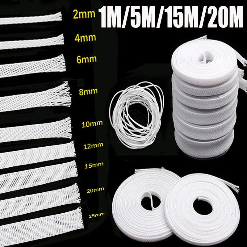 Protect your cables with this insulated white braided sleeving—made from tight, expandable PET nylon for durable, retardant wire gland and cable protection!