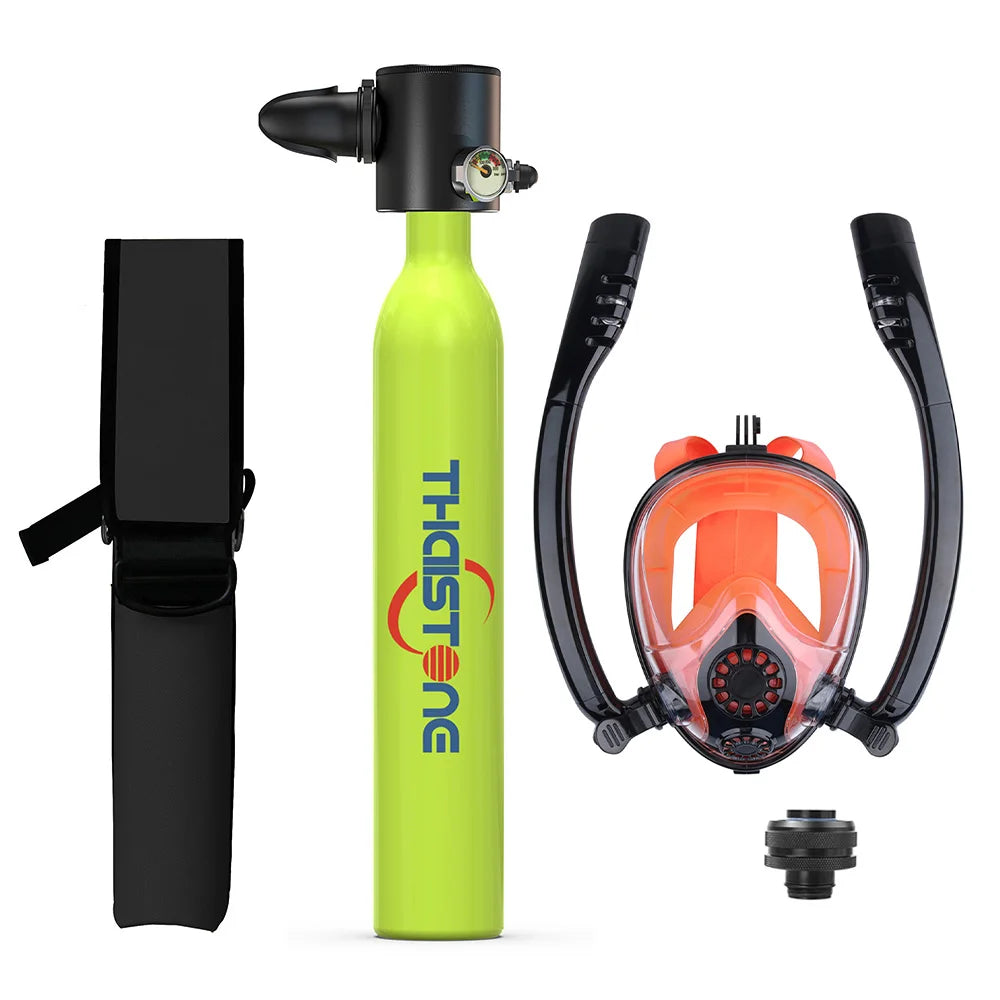 THAISTONE Diving Tank with Snorkel Mask 0.5L Mini Scuba Portable Lungs Oxygen Cylinder Full Face Diving Mask 5-10 Mins
