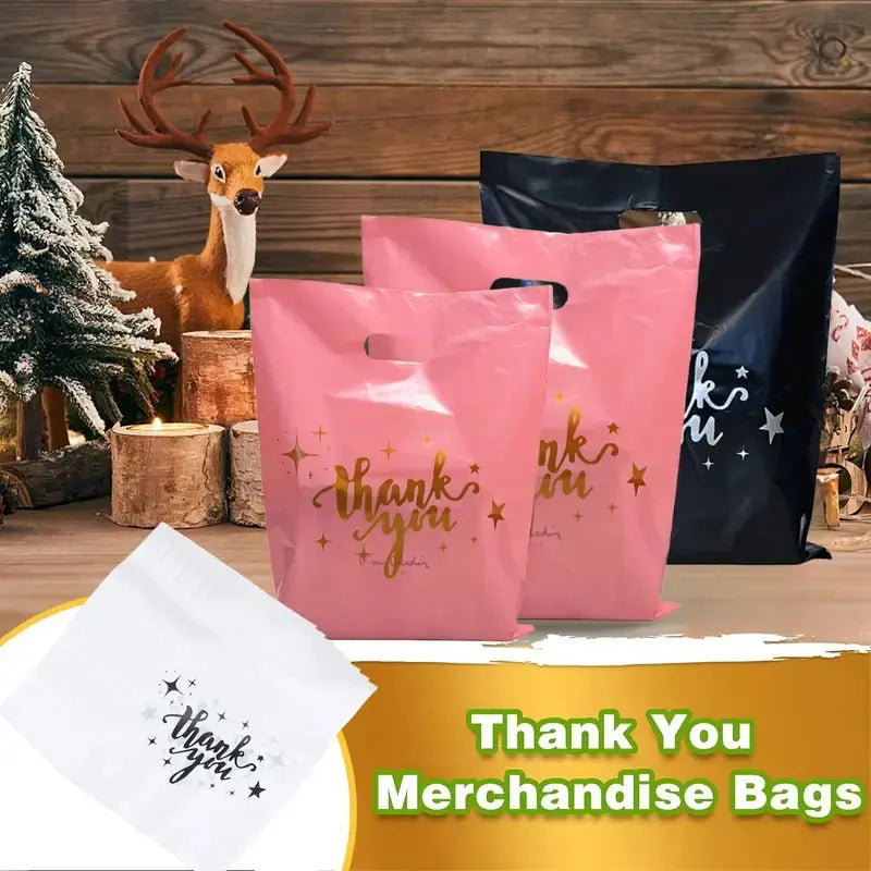 30/50/100PCS plastic thank-you bags with handles, small commercial shopping bags, gift bags, retail boutiques, clothing stores
