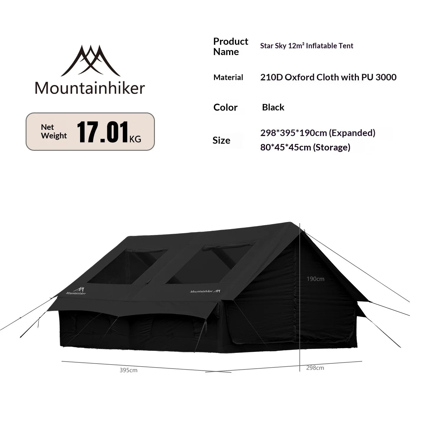 12m² The MOUNTAINHIKER Inflatable Tent, Equipped with Storage Bags and An Air Pump, Is Ideal for Outdoor Hiking Activities Tent