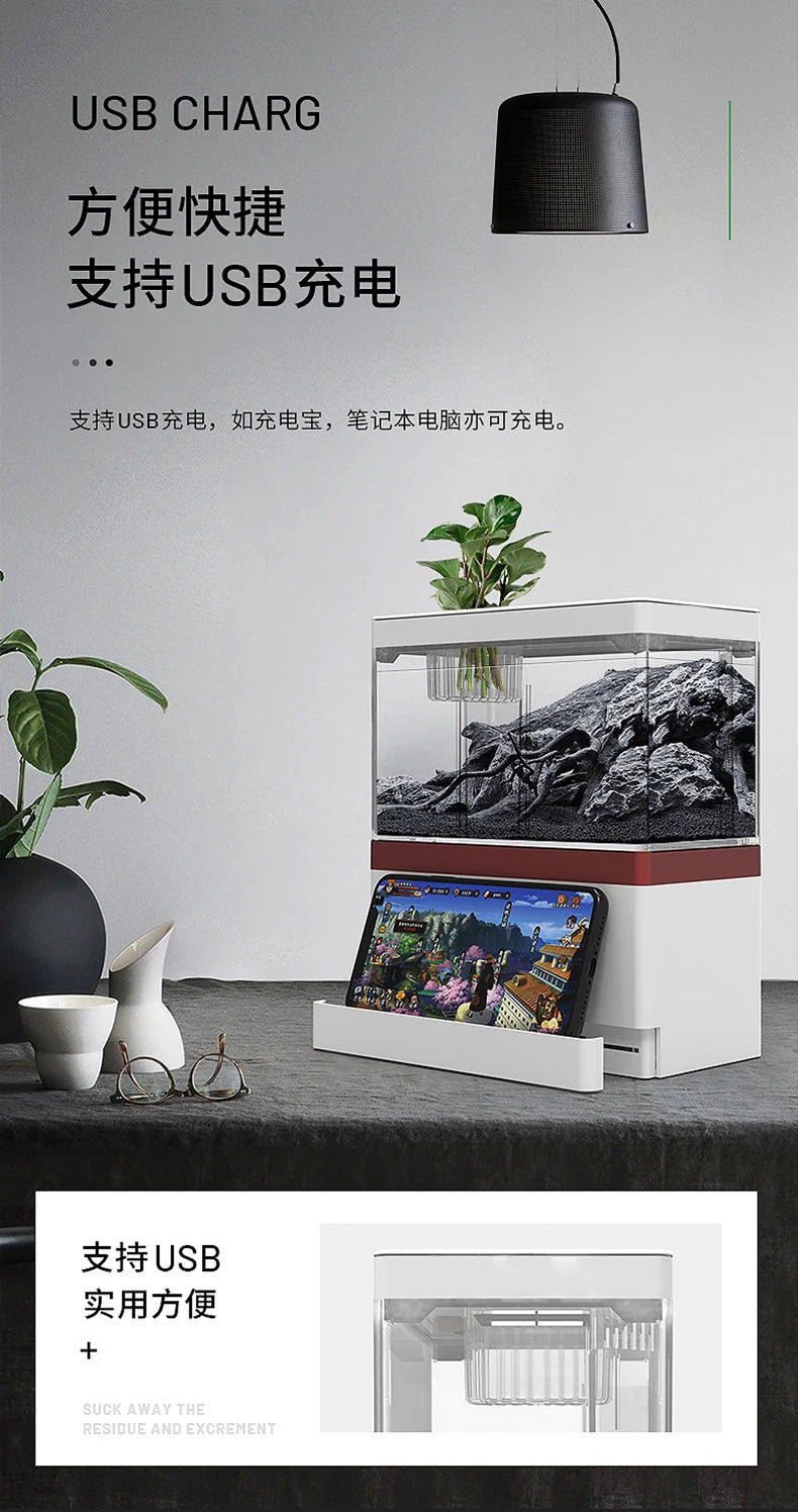 2026 mini fish tank Self circulating fish tank with charging filter desktop living room household water free ecological aquarium