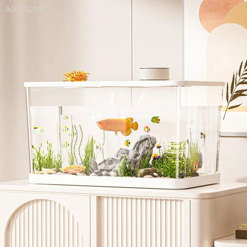 Durable Mini Fish Tank with Transparent Design, Lid Included, Ideal for Desktop & Home Lazy Tanks for Turtles