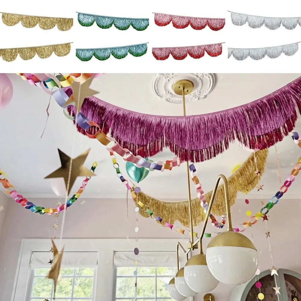 Multicolor Drizzle Garland Encryption PET Metallic Foil Fringe Thickening Background Ornament Tassel String Party Supplies