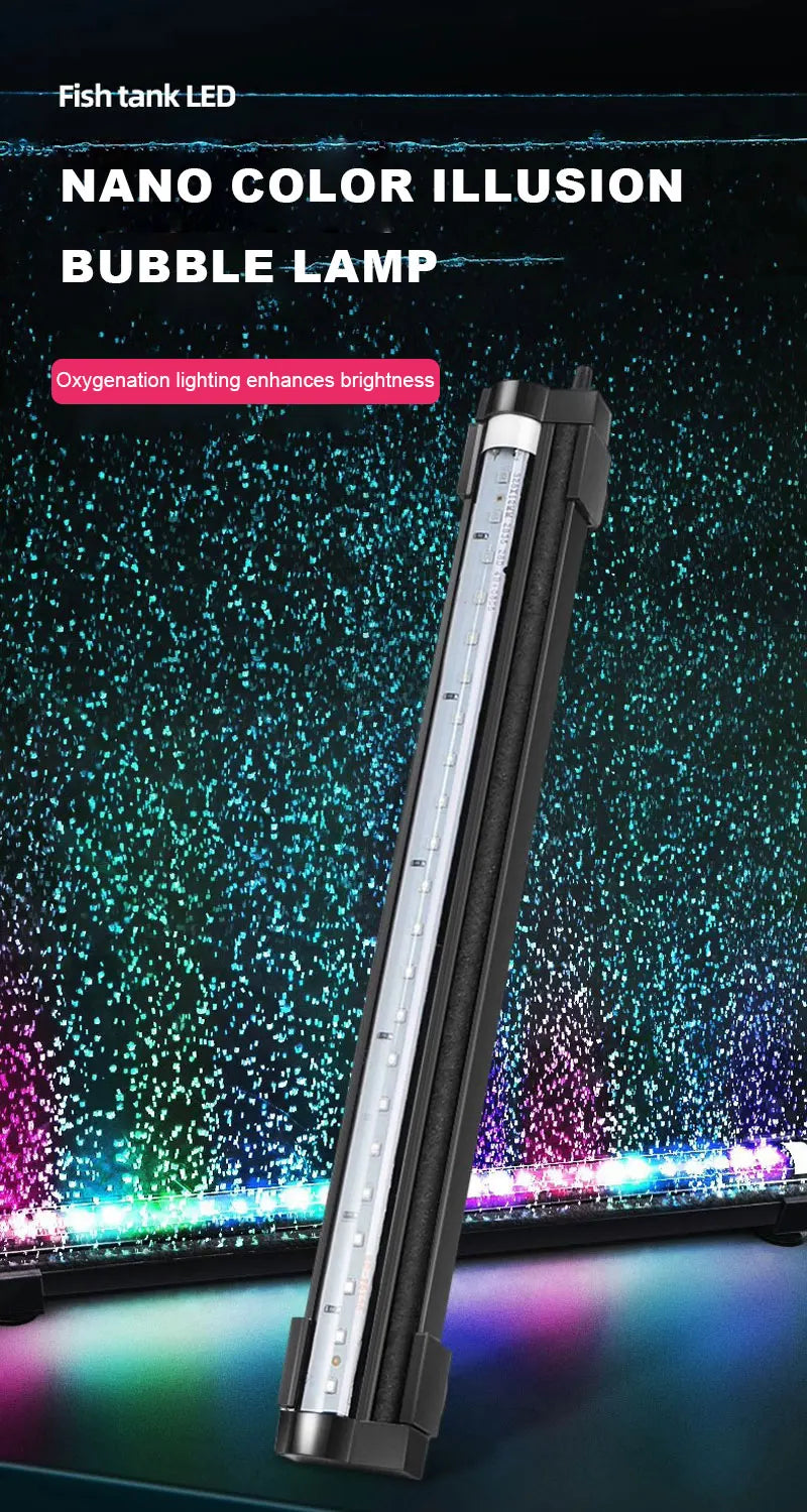 Fish Tank 46cm Colorful Slow Flash Submersible Light Aquarium Waterfall Bubble LED Light Automatic Color-changing Ambient Lamp
